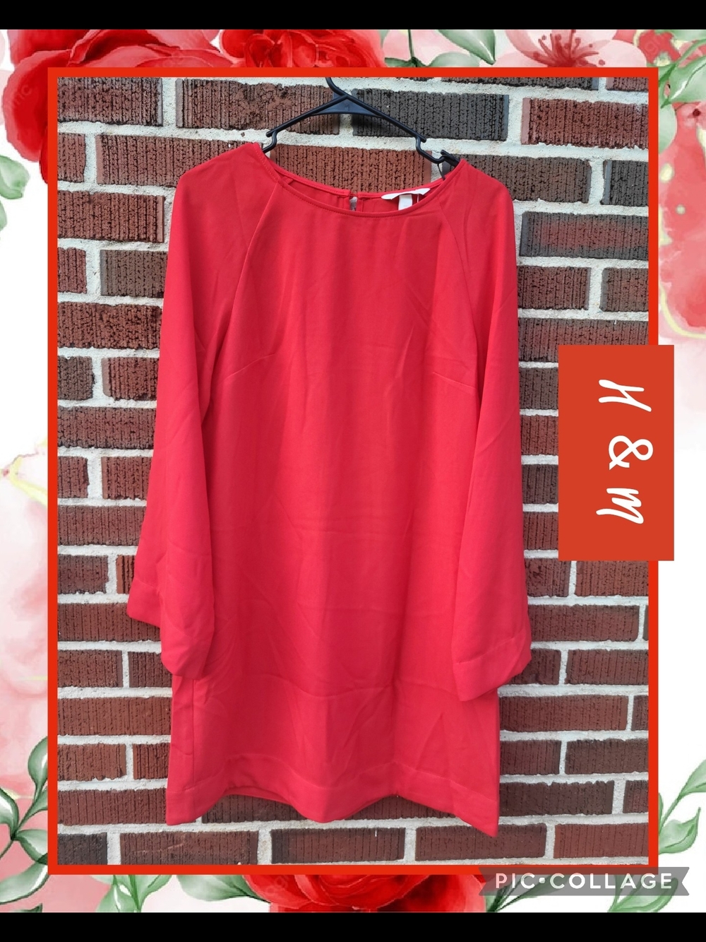 H&M Coral-Red Long Sleeve Shift Tunic Dress